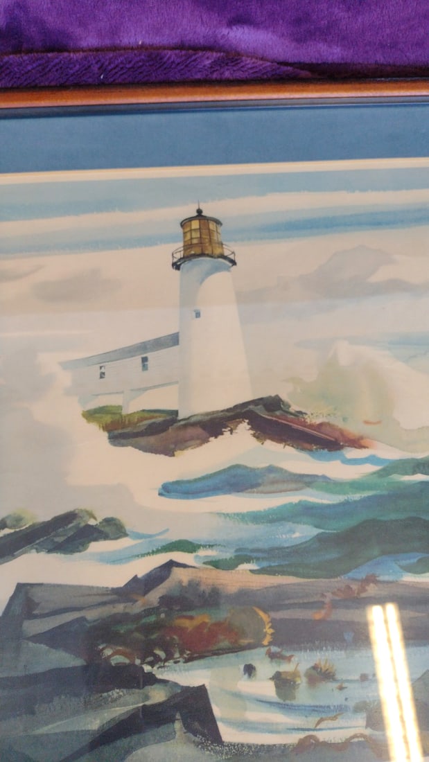 Penn Prints Marshall Point Light Maine Framed Lighthouse Print Blue Mat Wood Frame - 3