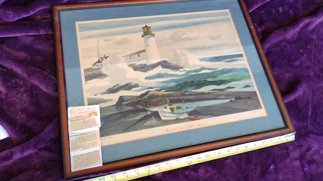 Penn Prints Marshall Point Light Maine Framed Lighthouse Print Blue Mat Wood Frame - 4