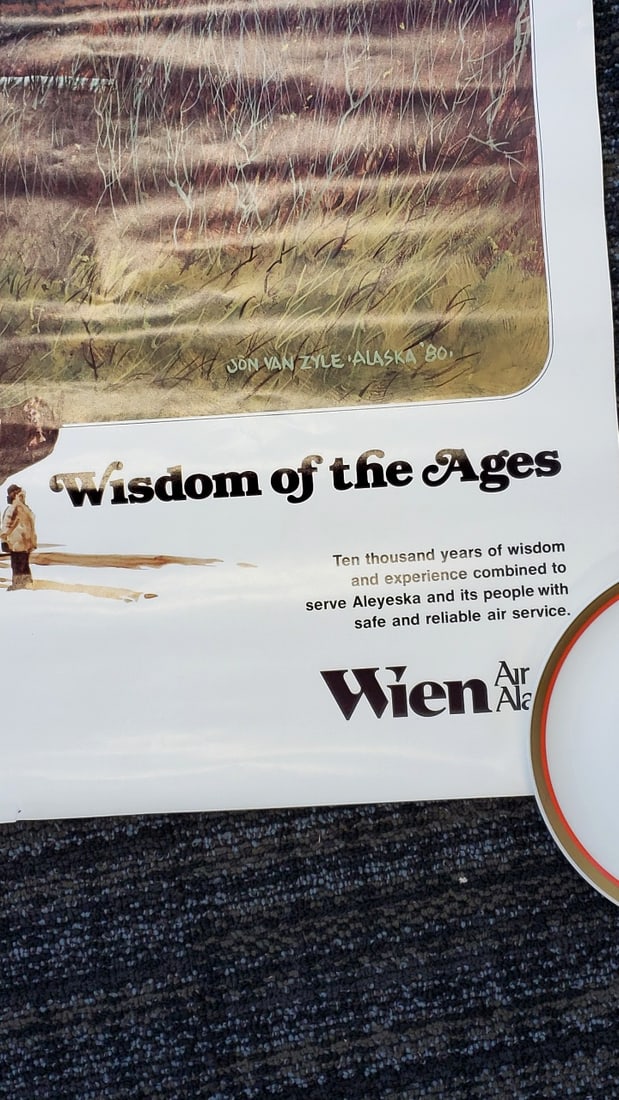 Wien Air Alaska "Wisdom of the Ages" Jon Van Zyle 1980 Airline Poster - 2