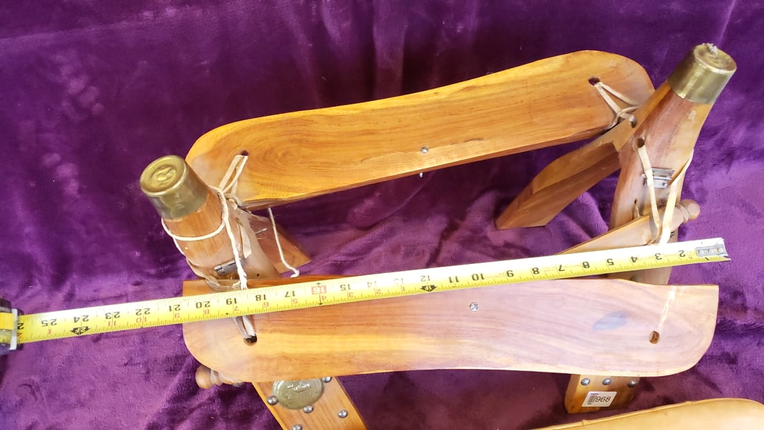 Wood and Leather Camel Saddle Stool with Brass Caps and Medallions - 5