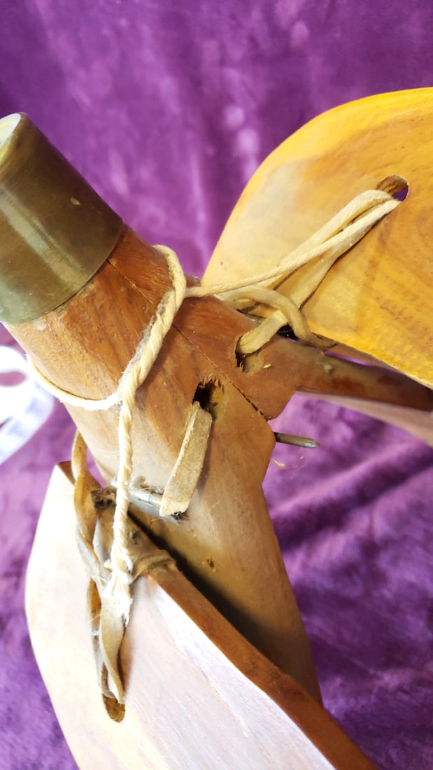 Wood and Leather Camel Saddle Stool with Brass Caps and Medallions - 6