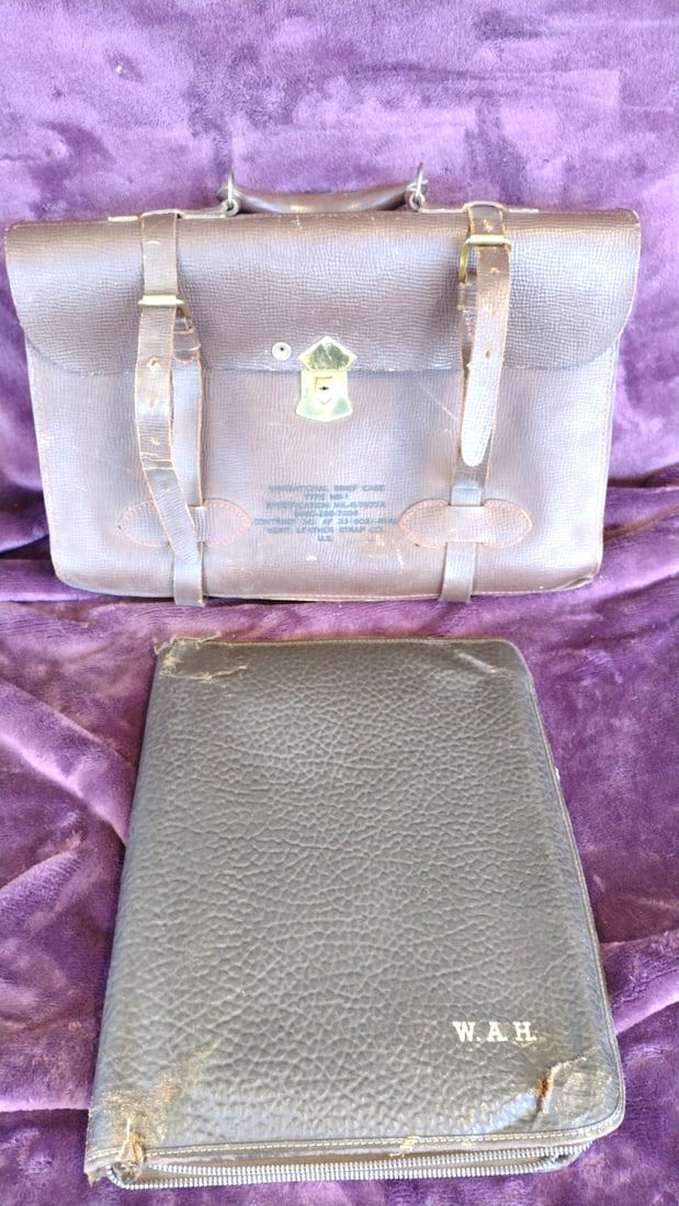 Meni Leather Strap Co. Type MB-1 Navigational Brief Case & W.A.H. Zip Portfolio: 15 x 11 x 4 4.5 lb Low Estimate: 125.00 High Estimate: 300.00
