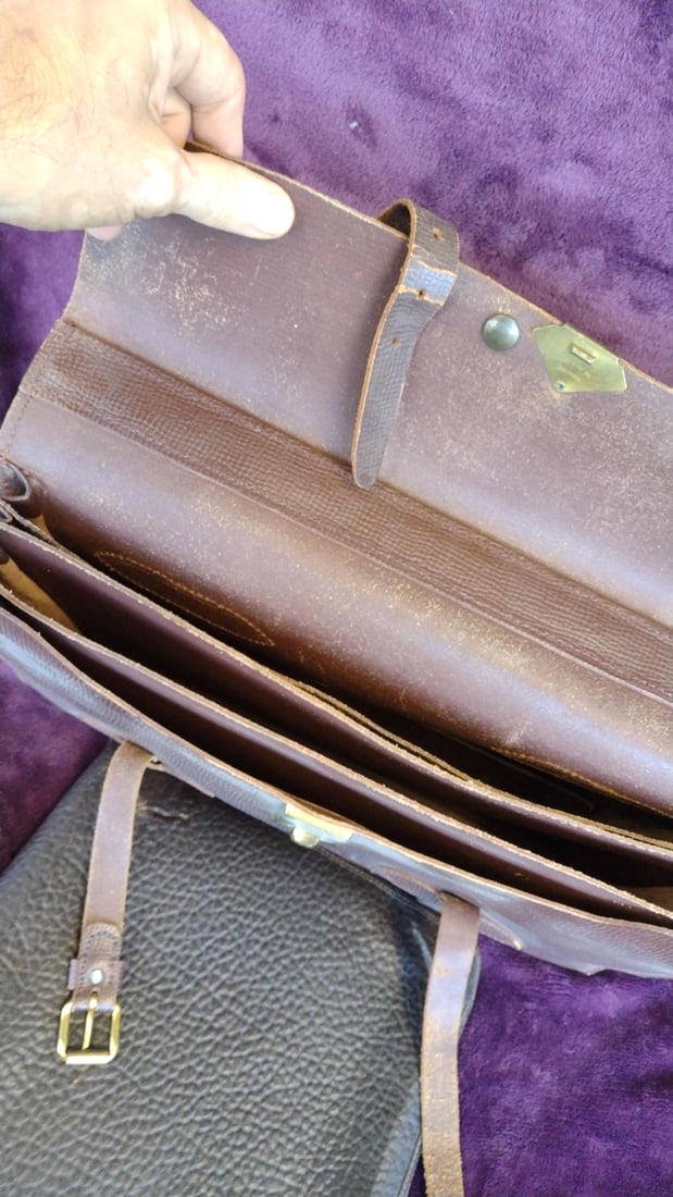 Meni Leather Strap Co. Type MB-1 Navigational Brief Case & W.A.H. Zip Portfolio - 9