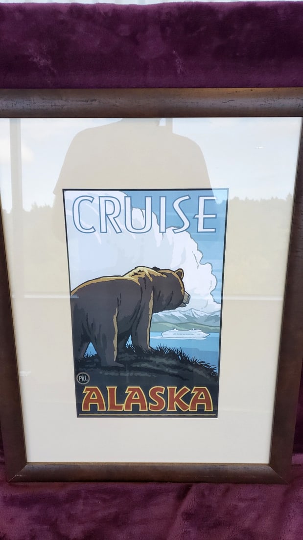 PAL Cruise Alaska Framed Travel Poster Print Bear Glacier Cruise Ship: 22 x 32 x 1.5 10 lb Low Estimate: 15.00 High Estimate: 75.00