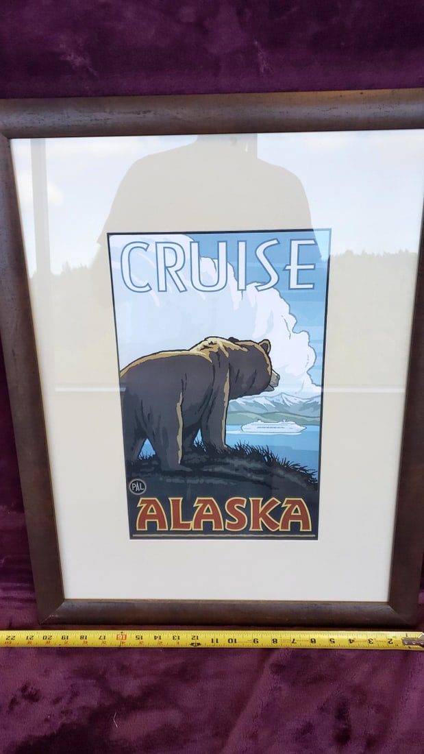PAL Cruise Alaska Framed Travel Poster Print Bear Glacier Cruise Ship - 3