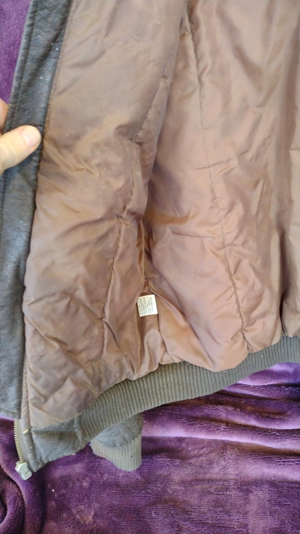 Challenger Brown Leather Bomber Jacket with Faux Fur Collar and Air Force Patches - 7