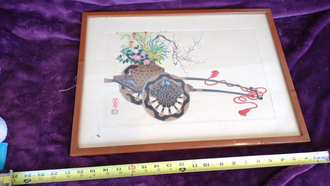 Framed Asian Flower Cart Artwork Print with Artist Seals, 21 x 16 in - 5