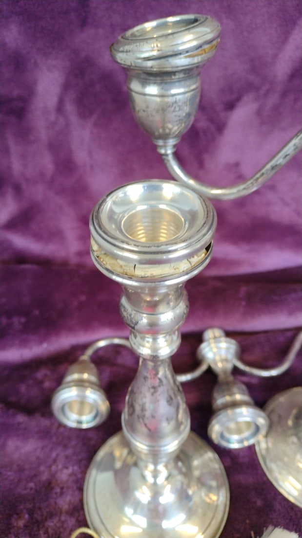 Sterling Silver Scrap Lot Weighted Convertible Candelabra And More - 2