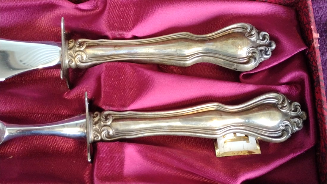 Westmorland Sterling Silver Handled Carving Set Knife & Fork In Box - 2
