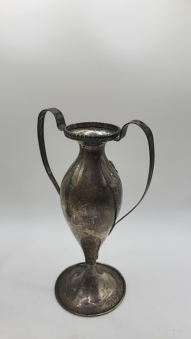 Pair Of Sterling Silver Art Nouveau Two-handle Bud Vases With Floral Relief. 366g - 4
