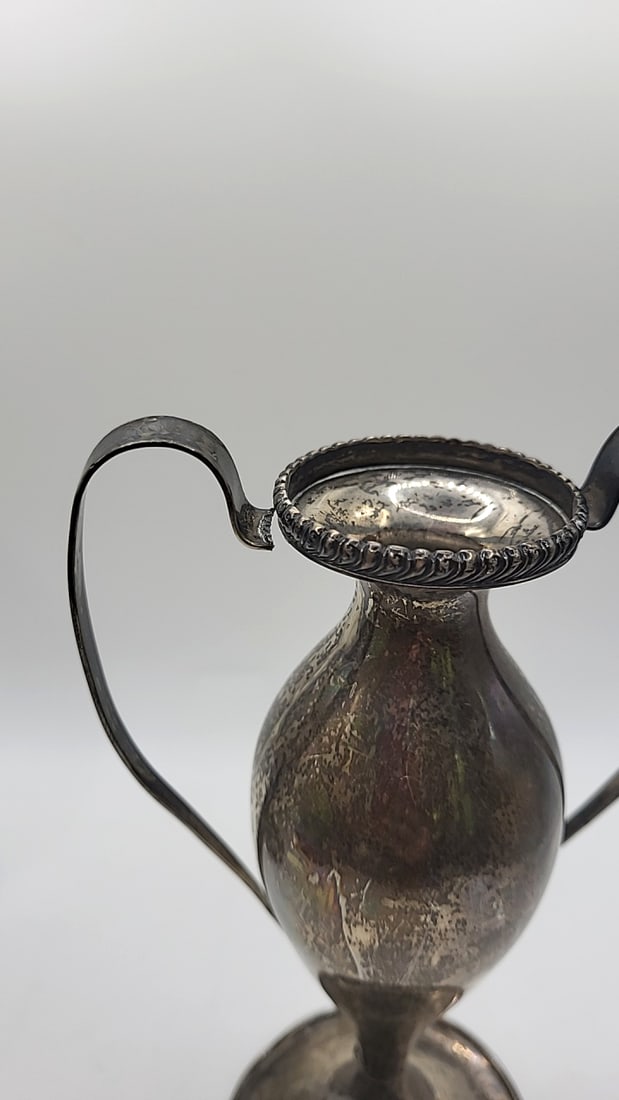 Pair Of Sterling Silver Art Nouveau Two-handle Bud Vases With Floral Relief. 366g - 5