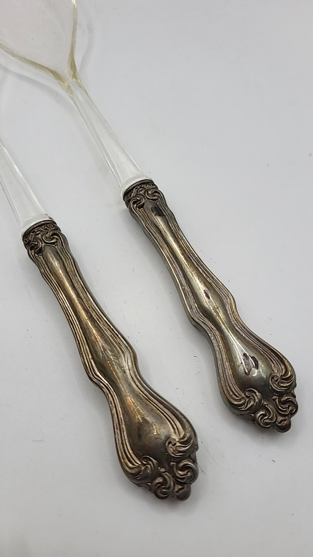 Vintage Westmoreland George And Martha Sterling Silver And Lucite Salad Serving Set. - 3