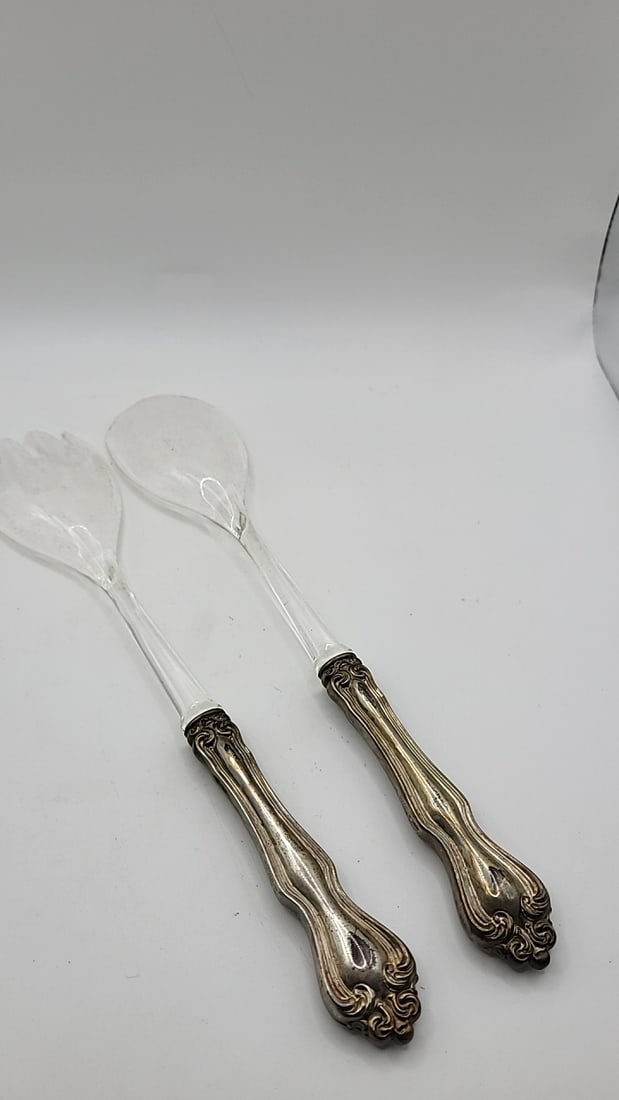 Vintage Westmoreland George And Martha Sterling Silver And Lucite Salad Serving Set. - 4