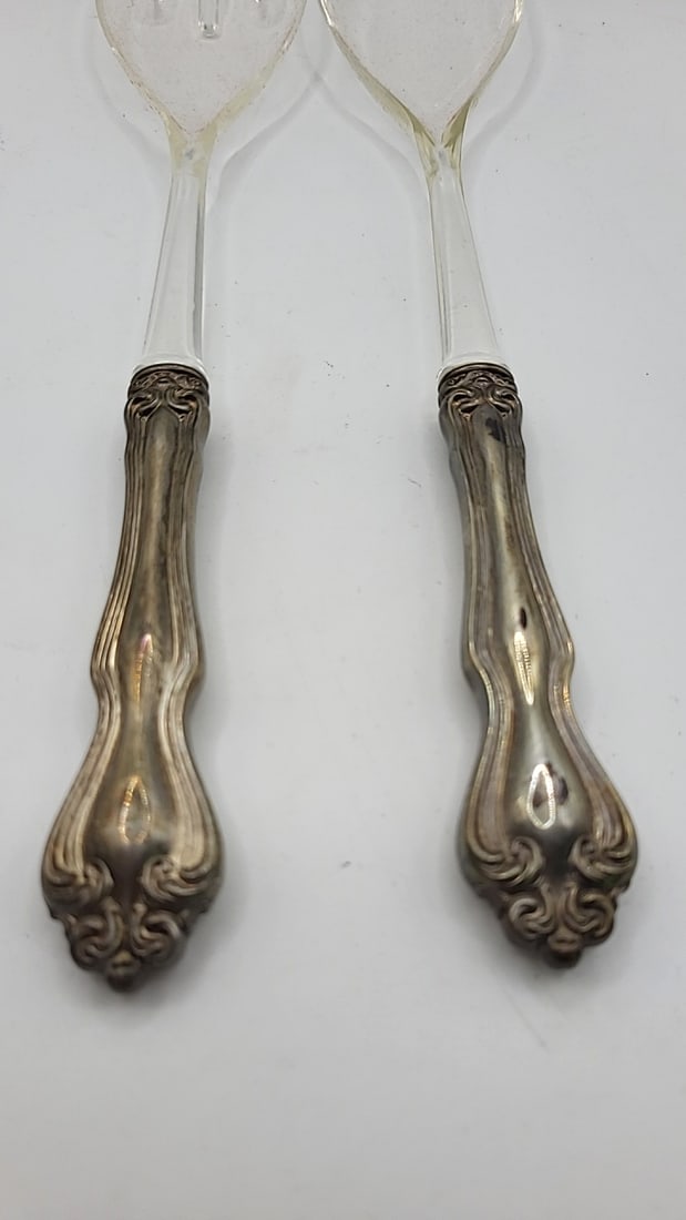 Vintage Westmoreland George And Martha Sterling Silver And Lucite Salad Serving Set. - 5