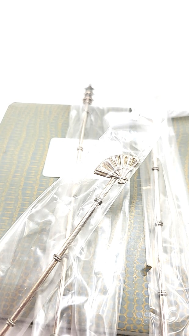 Boxed Set Of Sterling Japanese Landmark Cocktail Spoons Stirrers. - 2