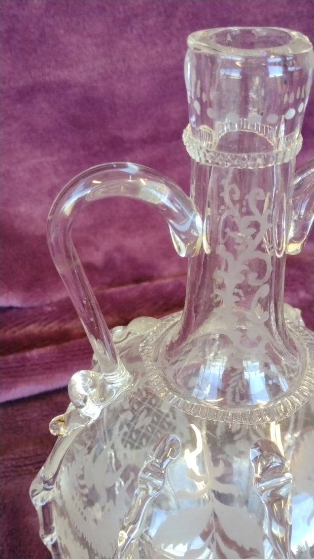 Boule Hollandaise Hand Blown Etched Decanter Dutch Antique - 2