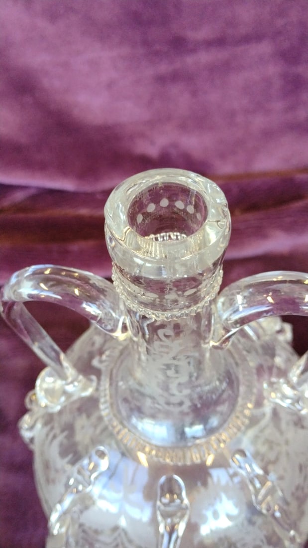 Boule Hollandaise Hand Blown Etched Decanter Dutch Antique - 4