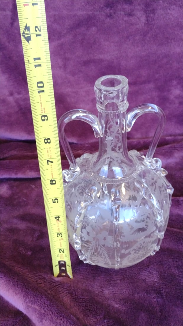 Boule Hollandaise Hand Blown Etched Decanter Dutch Antique - 5
