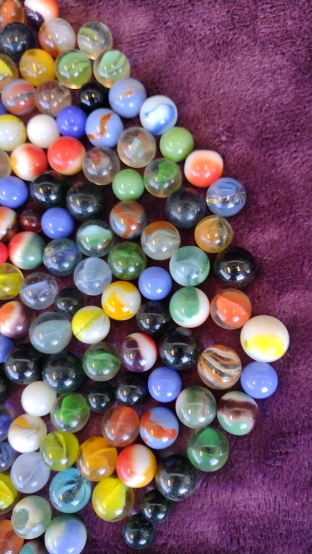 Assorted Multicolor Glass Marbles Lot, Swirl Cat's Eye And Solid Styles - 2