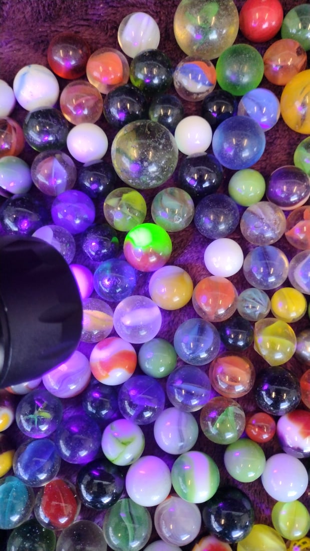 Assorted Multicolor Glass Marbles Lot, Swirl Cat's Eye And Solid Styles - 6