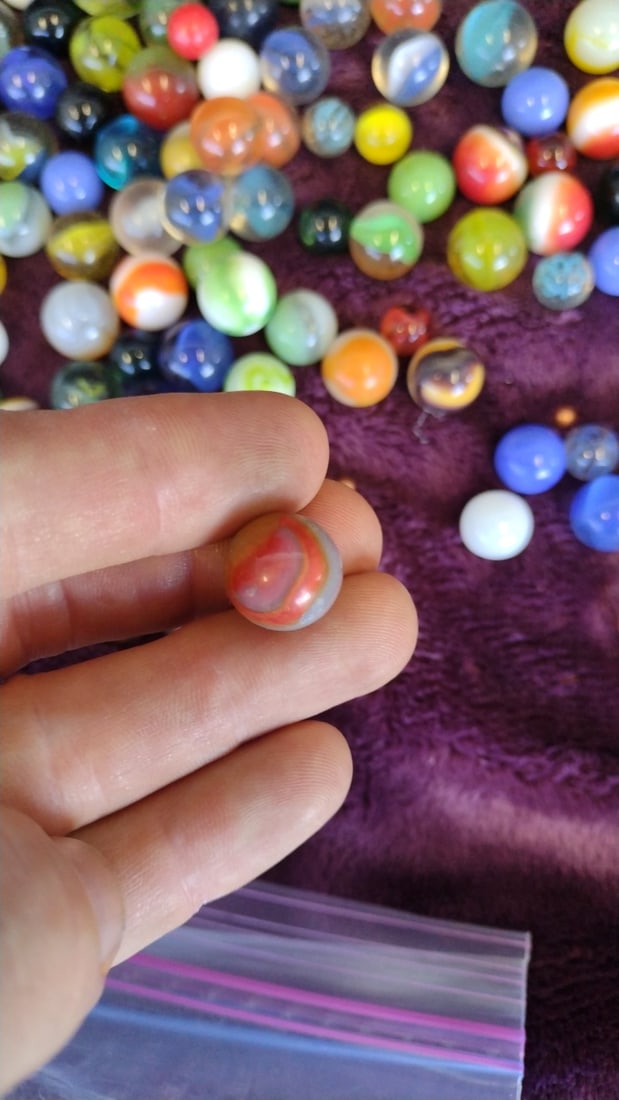 Assorted Multicolor Glass Marbles Lot, Swirl Cat's Eye And Solid Styles - 9