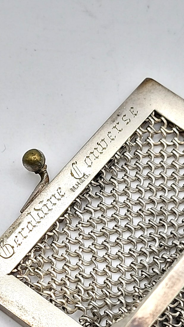 Antique German Silver Chain Mesh Coin Purse With Ball Clasp And Ball Dangles. - 4