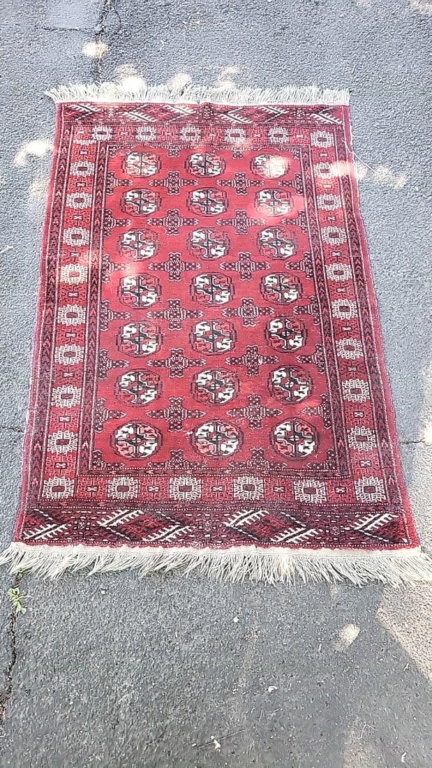 Hamdmade Iranian Red Geometric Persian Area Rug With Fringe - 2