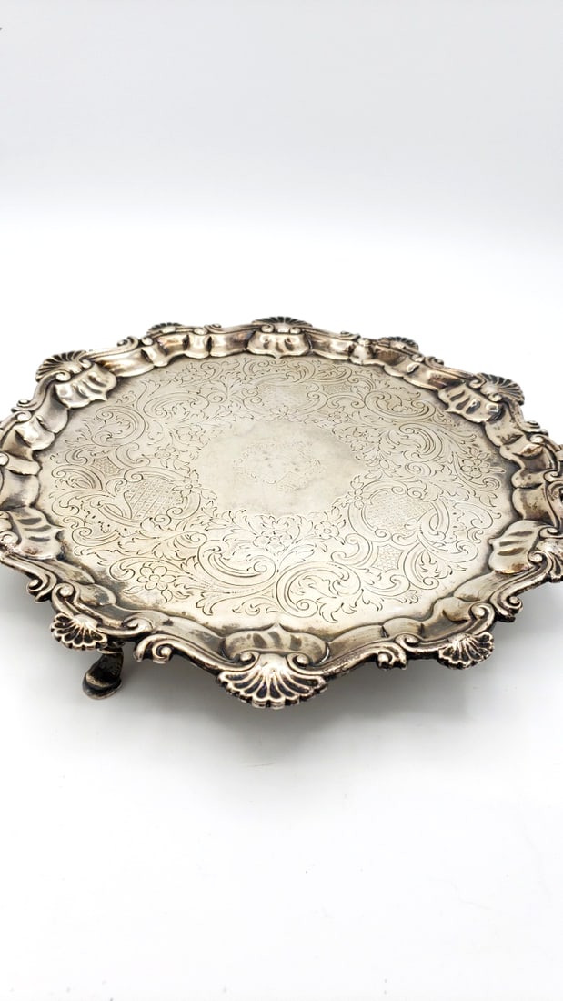 George Ii Ornate Sterling Silver Footed Tray Dorothy Mills 1752 (1 of 6)