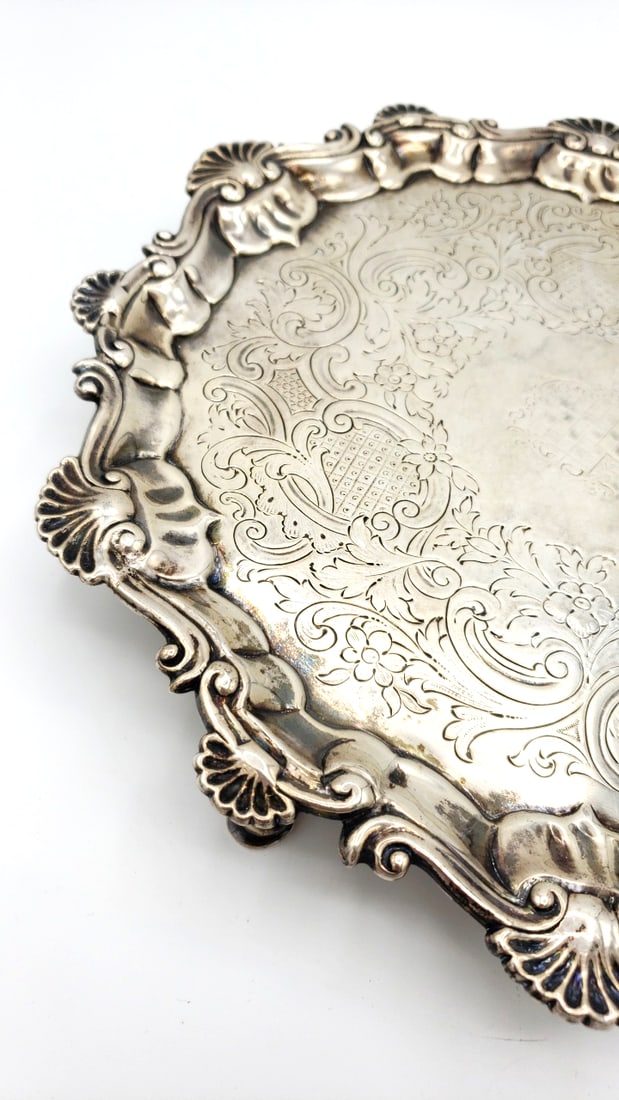 George Ii Ornate Sterling Silver Footed Tray Dorothy Mills 1752 - 2