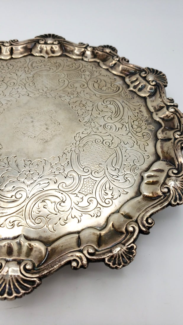 George Ii Ornate Sterling Silver Footed Tray Dorothy Mills 1752 - 3