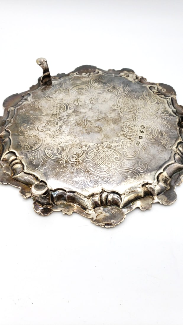George Ii Ornate Sterling Silver Footed Tray Dorothy Mills 1752 - 4