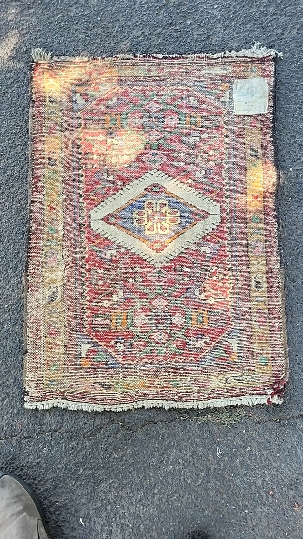 Handmade Iranian Persian Red Geometric Rug 100 Wool Pile - 2