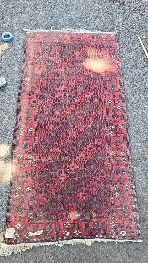 Red Geometric Persian 100% Wool Pile Runner Rug, Made In Iran - 3