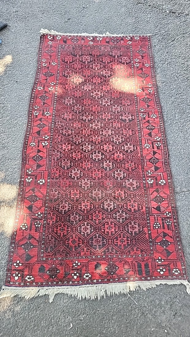 Red Geometric Persian 100% Wool Pile Runner Rug, Made In Iran - 4