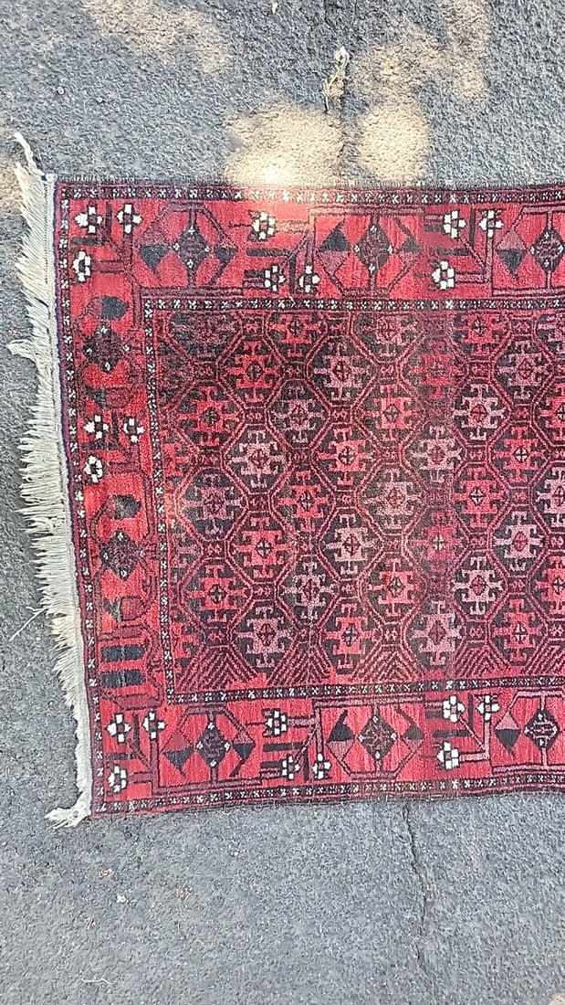 Red Geometric Persian 100% Wool Pile Runner Rug, Made In Iran - 5