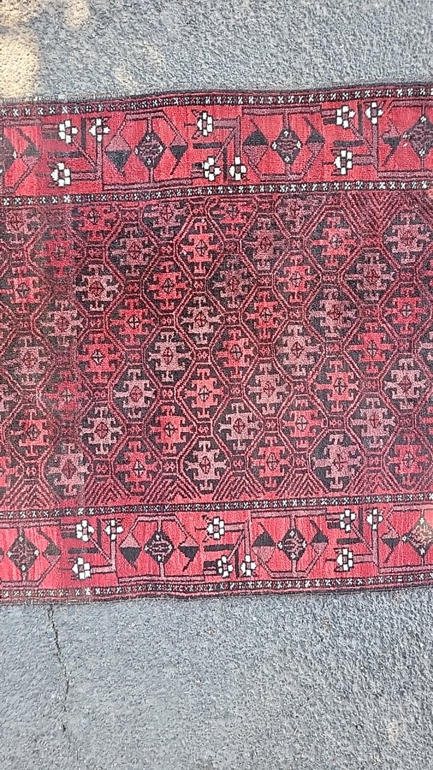 Red Geometric Persian 100% Wool Pile Runner Rug, Made In Iran - 6