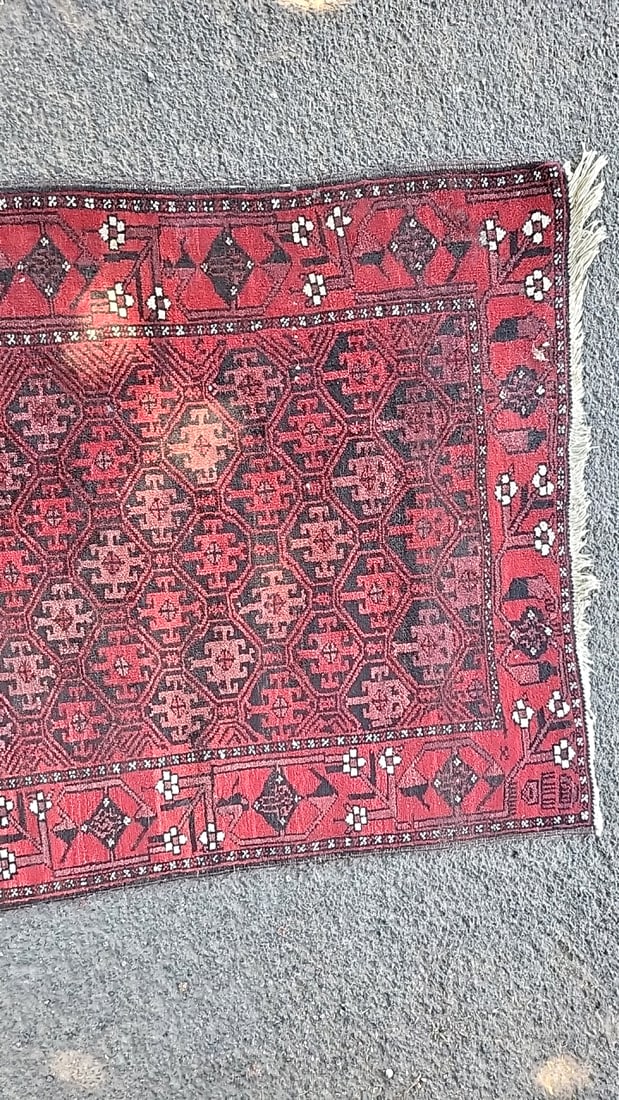 Red Geometric Persian 100% Wool Pile Runner Rug, Made In Iran - 7