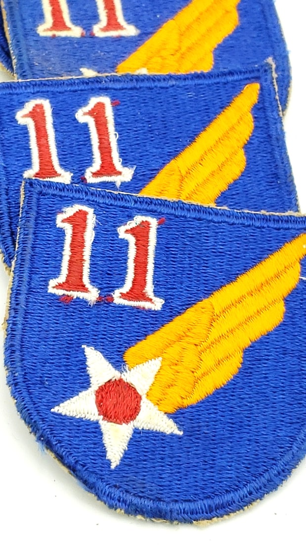 Wwii U.S. Military Insignia Lot: 11th Air Force Patches, Dog Tags, Usn Pins, Sulfanilamide Tin - 4