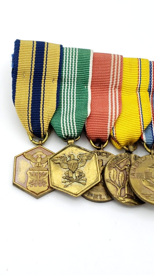 U.S. Military Miniature Medal Bar With Wwii Campaign And National Defense Medals - 2