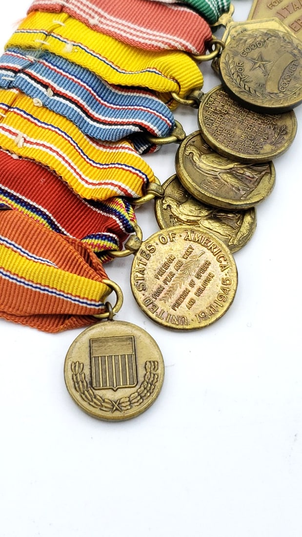 U.S. Military Miniature Medal Bar With Wwii Campaign And National Defense Medals - 5