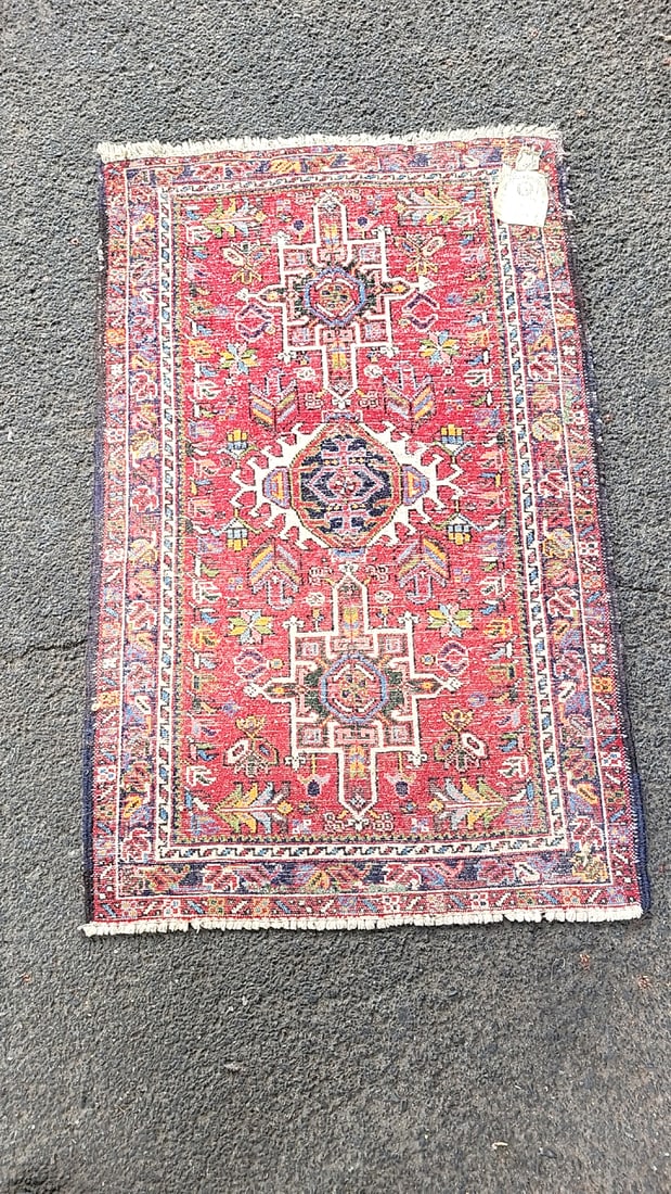 Genuine Hand Woven Oriental Rug From Iran 100 Percent Wool Pile Red Geometric - 2
