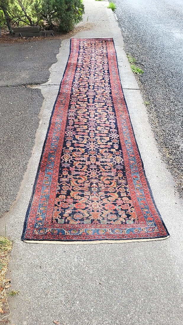 Persian Sarough Runner Navy Red Floral Pattern - 2