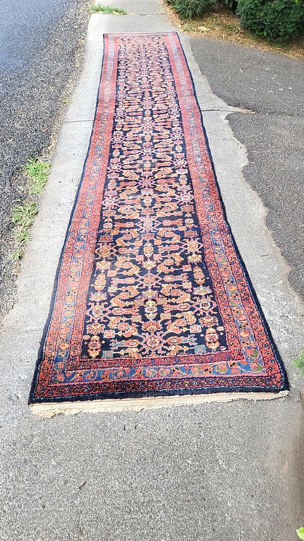 Persian Sarough Runner Navy Red Floral Pattern - 3