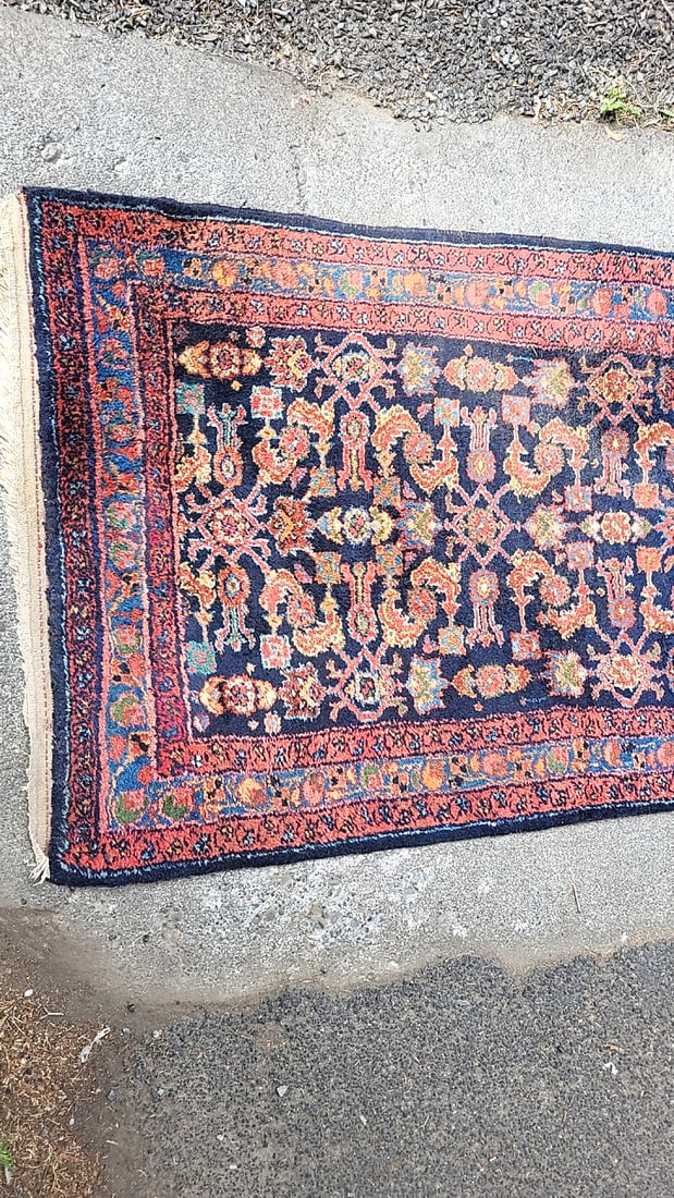 Persian Sarough Runner Navy Red Floral Pattern - 4