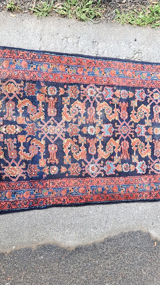 Persian Sarough Runner Navy Red Floral Pattern - 5