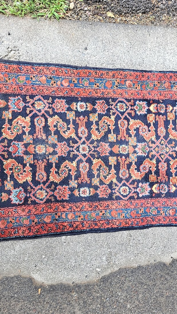 Persian Sarough Runner Navy Red Floral Pattern - 6
