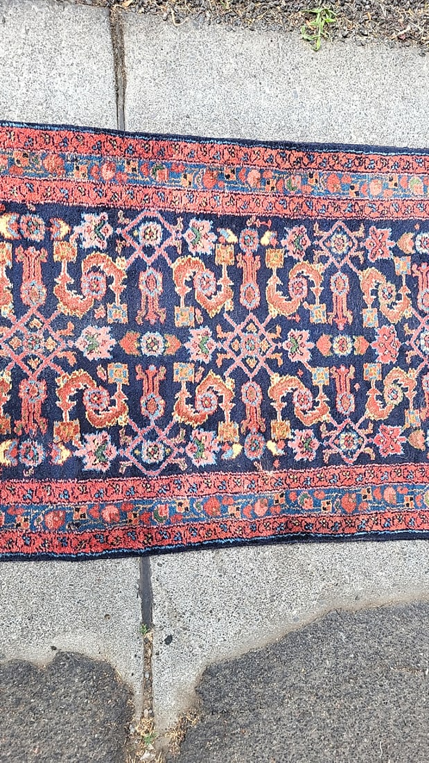 Persian Sarough Runner Navy Red Floral Pattern - 7