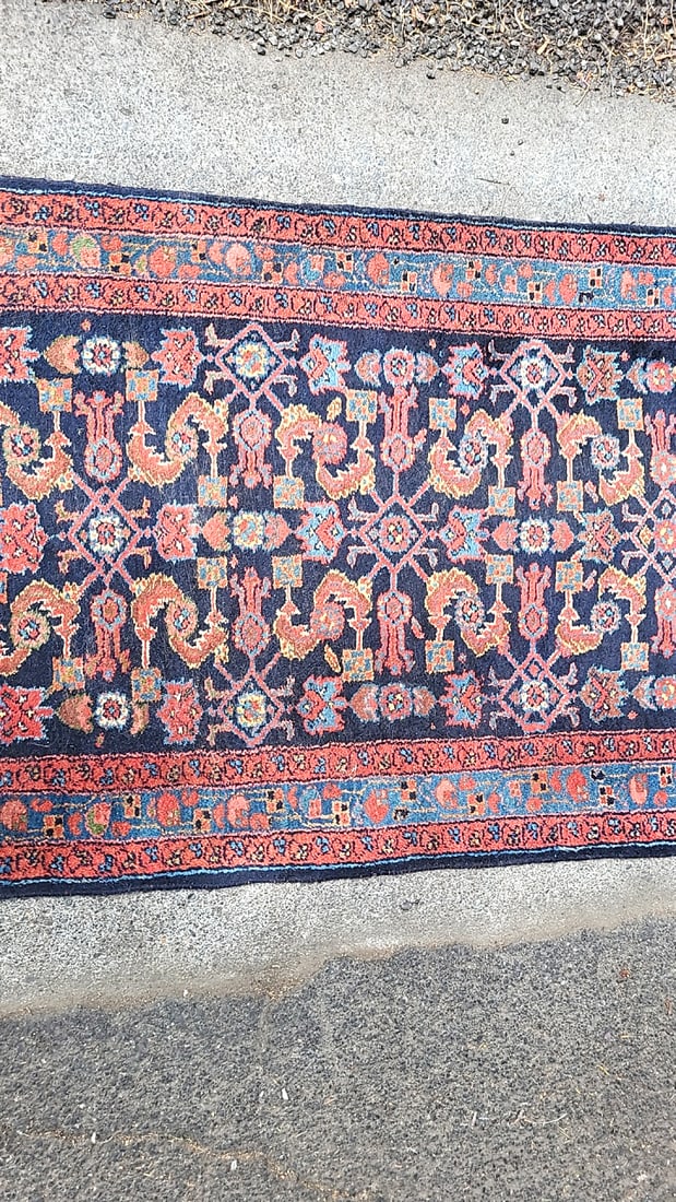 Persian Sarough Runner Navy Red Floral Pattern - 8
