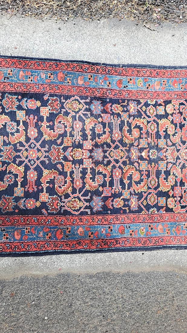 Persian Sarough Runner Navy Red Floral Pattern - 9
