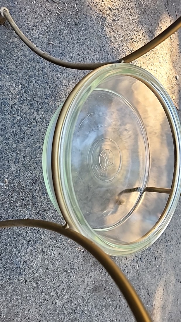 Round Glass Top Side Table Brass-tone Metal Frame With Glass Bowl Insert Of Unknown Maker. See Ph... - 2